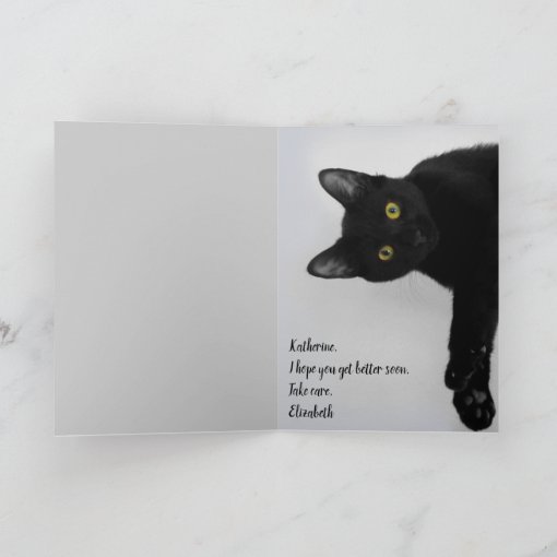 Cute Personalized Black Cat Get Well Card 