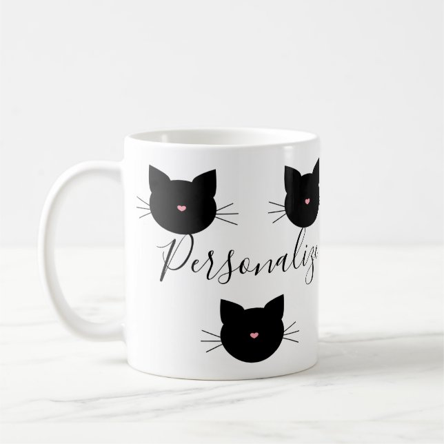 Cute Personalized Black Cat Name Coffee Mug (Left)