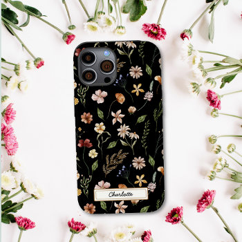Cute Personalized Black Floral Wildflower Case-mate Iphone 14 Case by clubmagique at Zazzle