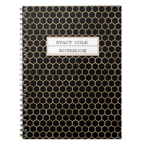Cute Personalized Black Gold Honeycomb Bee Pattern Notebook