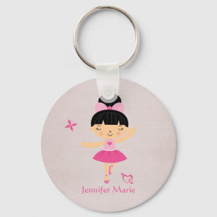 Cute personalized black hair ballerina keychain