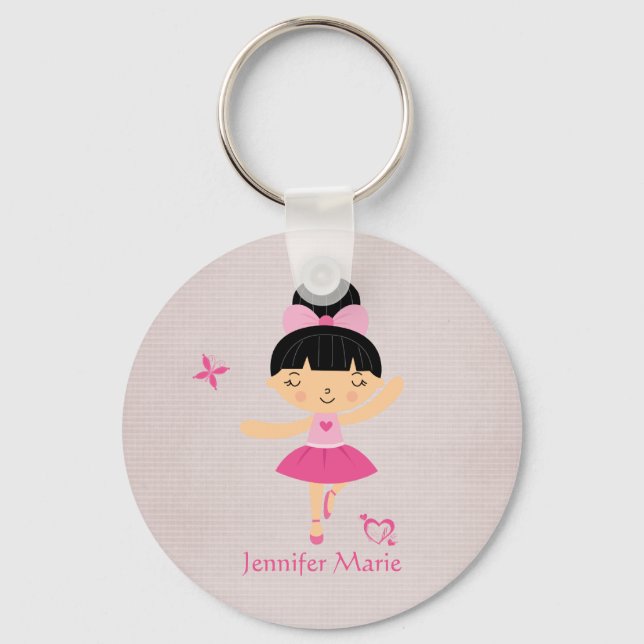 Cute personalized black hair ballerina keychain (Front)