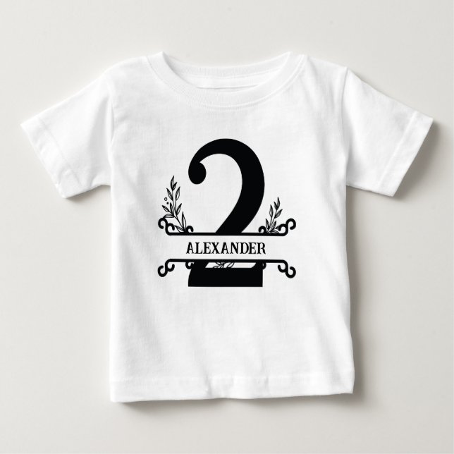 Cute Personalized Black & White Florals Kids Baby T-Shirt (Front)