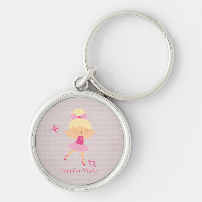 Cute personalized blonde hair ballerina keychain (Front)