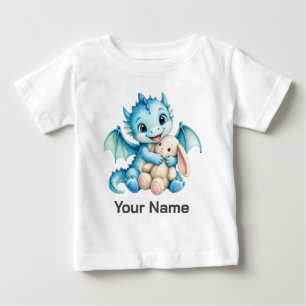 Cute Personalized Blue Baby Dragon Hugging Bunny T-Shirt