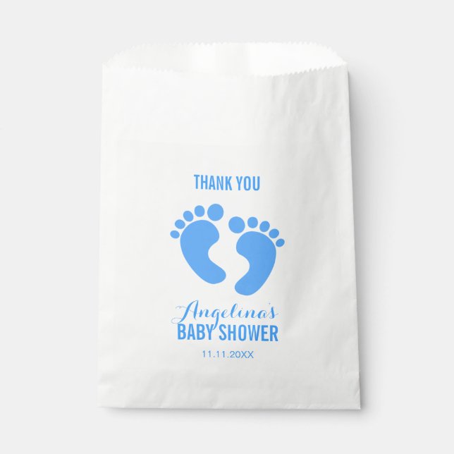 Cute Personalized Blue BABY FEET BOY Baby Shower Favor Bag (Front)