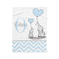 Cute Personalized Blue Grey Elephant Chevron Baby Fleece Blanket