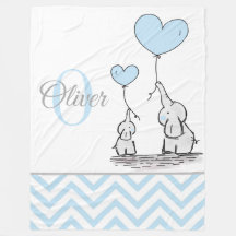 Cute Personalized Blue Grey Elephant Chevron Baby