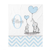 Cute Personalized Blue Grey Elephant Chevron Baby Fleece Blanket