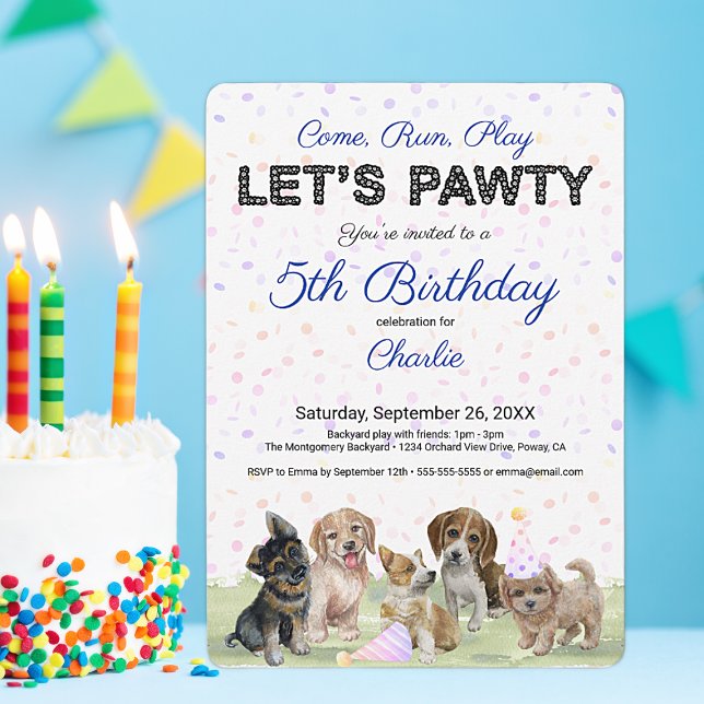 Cute Personalized Blue Puppy Dog Birthday Party Invitation (Creator Uploaded)