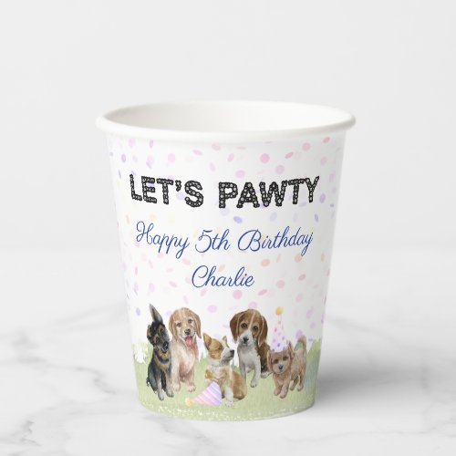 Cute Personalized Blue Puppy Dog Birthday Party Paper Cups
