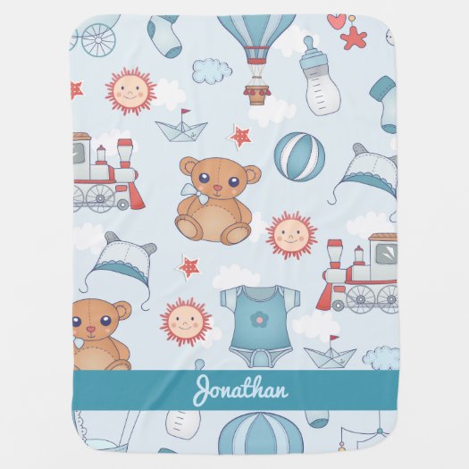 Cute Personalized Blue Red Nursery Baby Blanket