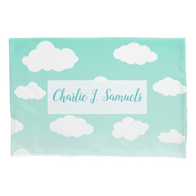Cute Personalized Blue Sky & Cloud Pattern Pillow Case (Front)