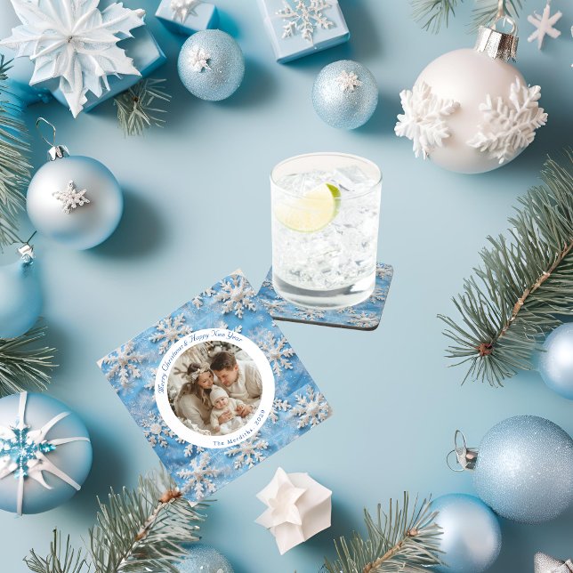Cute Personalized Blue Snowflake Christmas  Beverage Coaster (Cute Christmas Blue and White Snowflake Hard Plastic Coaster 
)