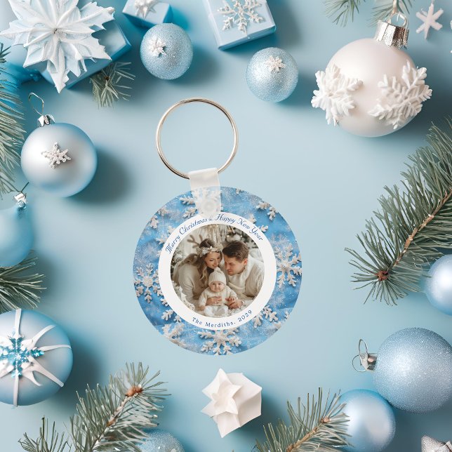 Cute Personalized Blue Snowflake Christmas  Keychain (Snowflake Christmas Key Ring)