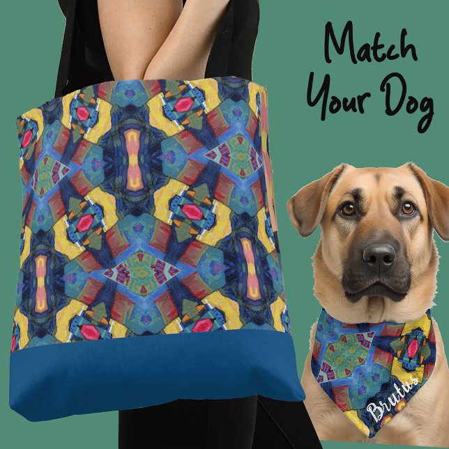 Cute Personalized Blue Yellow Photo Gift Dog Mom Tote Bag (Creator Uploaded)