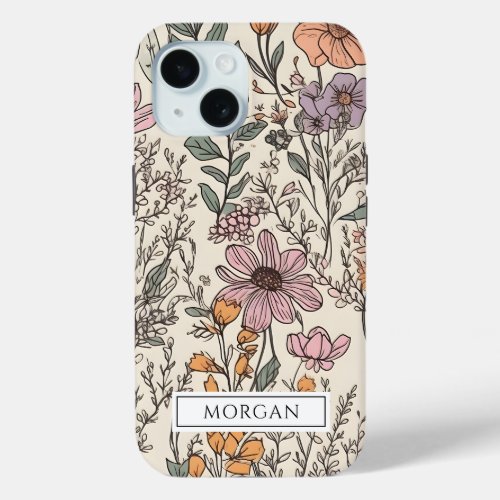 Cute Personalized Boho Floral Wildflower  iPhone 15 Case