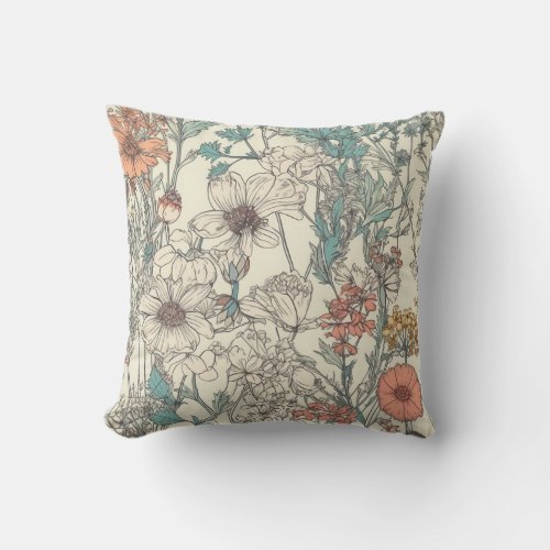 Cute Personalized Boho Floral Wildflower  Throw Pillow