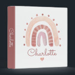 Cute Personalized Boho Watercolor Kid's 3 Ring Binder<br><div class="desc">Boho watercolor Rainbow with heart kid's school binder with a whimsical script typeface for a baby nursery or young toddler child's bedroom. Cinnamon and pink,  with little pink heart.</div>