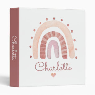 Cute Personalized Boho Watercolor Kid's 3 Ring Binder