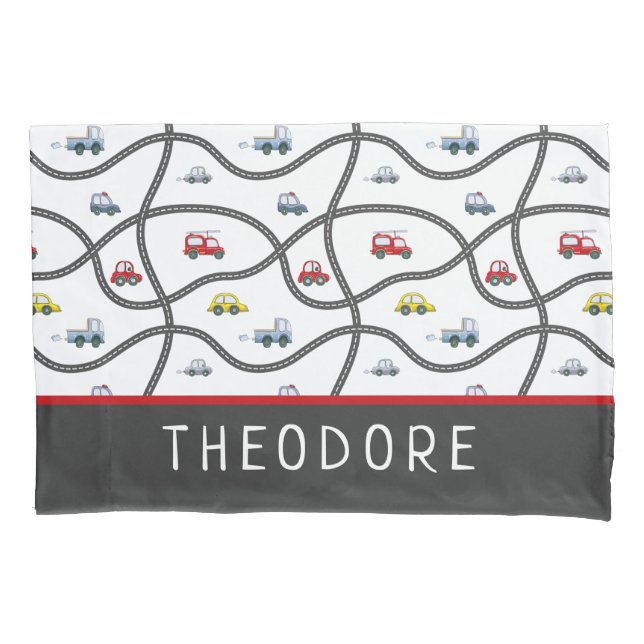 Cute Personalized Boy Name Kids Bedroom Car Pillow Case (Front)