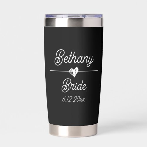 Cute Personalized Bride Black and White Insulated Tumbler