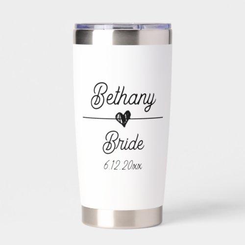 Cute Personalized Bride Black and White Insulated Tumbler