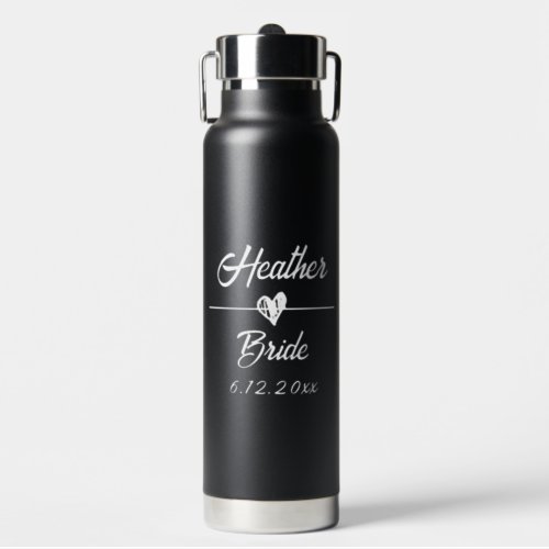 Cute Personalized Bride Black and White Water Bottle