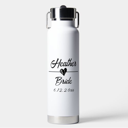 Cute Personalized Bride Black and White Water Bottle