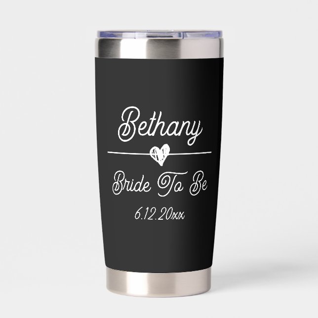 Cute Personalized Bride to be Black and White Insulated Tumbler (Front)