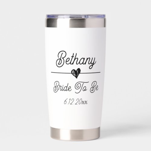 Cute Personalized Bride to be Black and White Insulated Tumbler