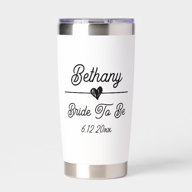 Cute Personalized Bride to be Black and White Insulated Tumbler (Front)