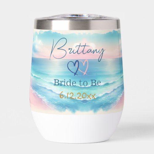 Cute Personalized Bride to be Coastal Thermal Wine Tumbler