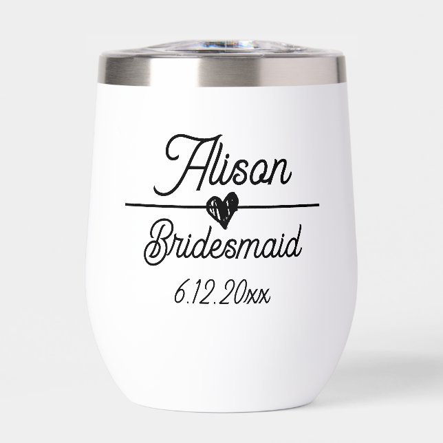 Cute Personalized Bridesmaid Gift Thermal Wine Tumbler (Front)