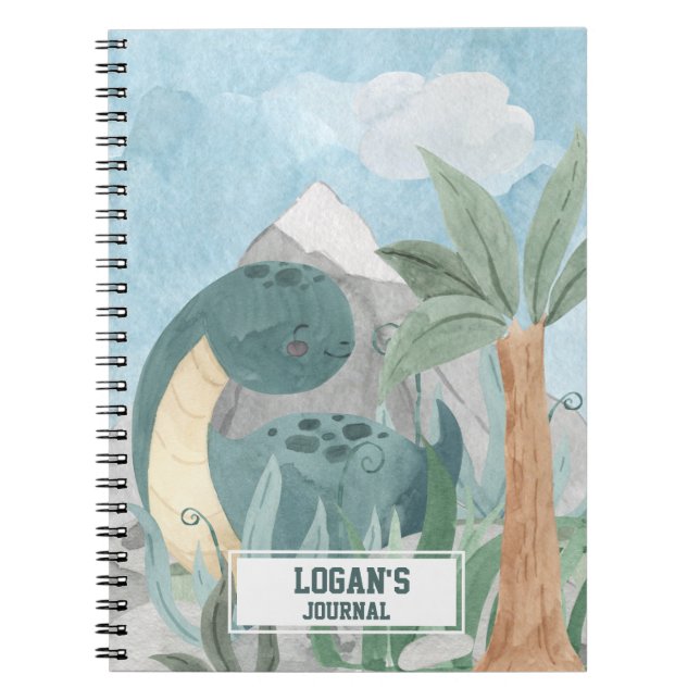 Cute Personalized Brontosaurus Dinosaur Notebook (Front)