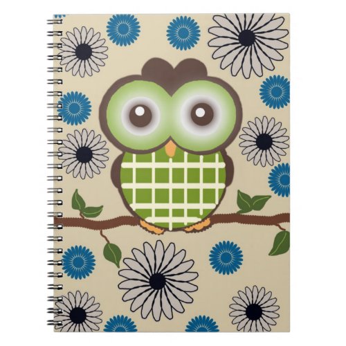 Cute Personalized Brown and Green Owl Notebook