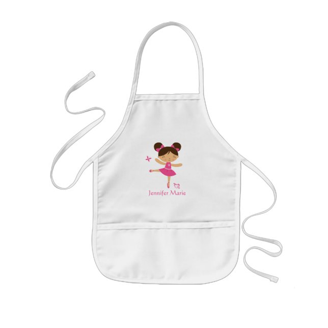 Cute personalized brown hair ballerina apron (Front)