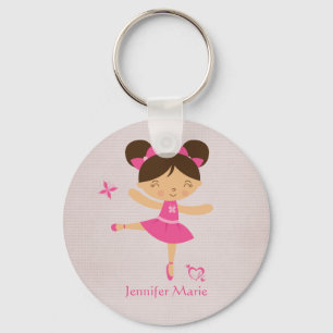 Cute personalized brown hair ballerina keychain