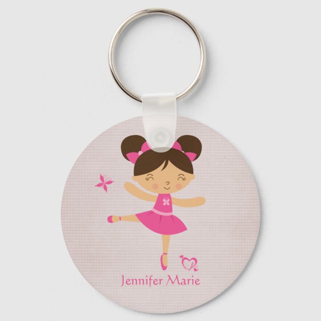 Cute personalized brown hair ballerina keychain (Front)