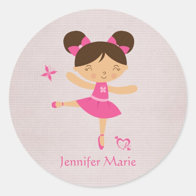 Cute personalized brown hair ballerina stickers (Front)