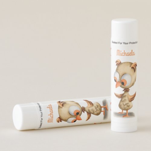 Cute personalized brown owl with big eyes lip balm
