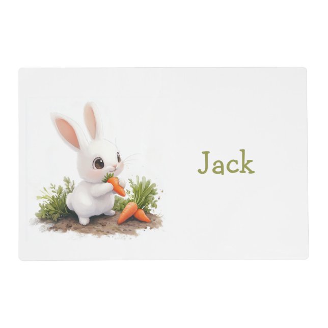 Cute Personalized Bunny with Carrot Placemat (Front)