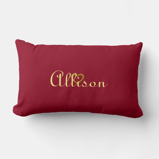 Cute Personalized Burgundy Sweet Gold Heart Pillow (Front)