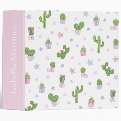 Cute Personalized Cactus 3 Ring Binder