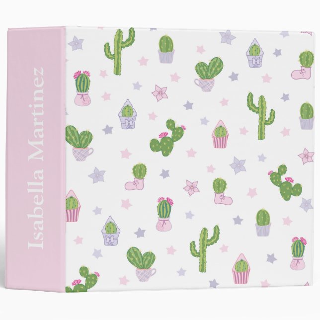 Cute Personalized Cactus 3 Ring Binder (Front/Spine)