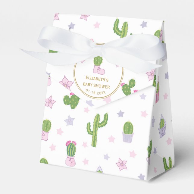 Cute Personalized Cactus Baby Shower Thank You Favor Boxes (Front Side)