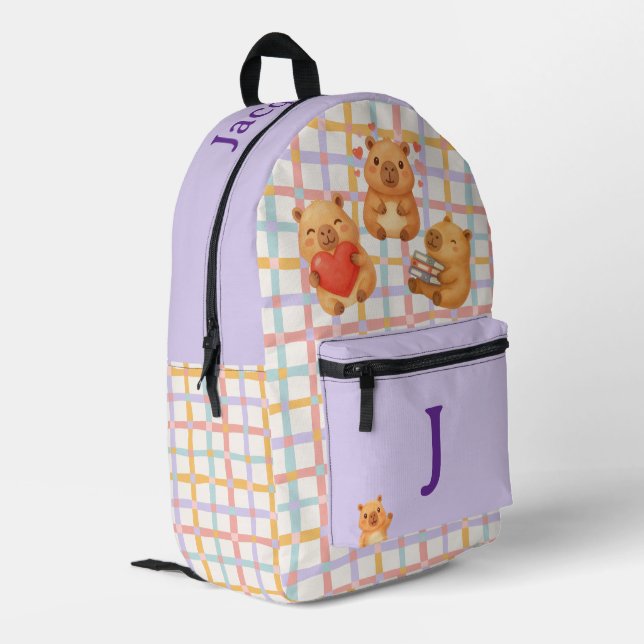 Cute Personalized Capybara Printed Backpack (Back Corner Left)