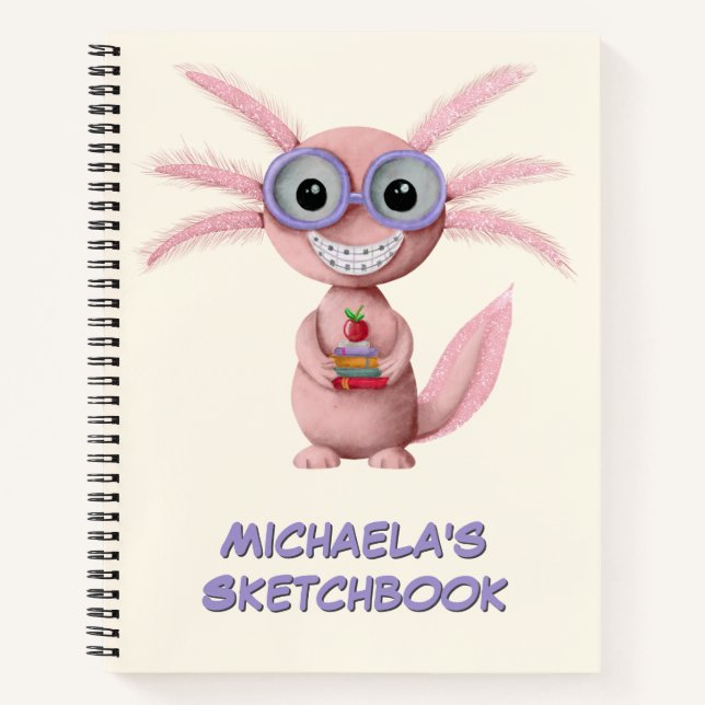 Cute Personalized Cartoon Axolotl  Notebook (Front)