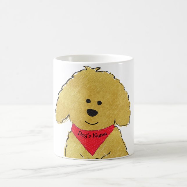 Cute Personalized Cartoon Goldendoodle Puppy Coffee Mug (Center)