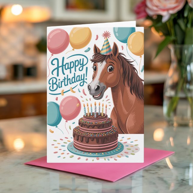Cute Personalized Cartoon Horse Birthday Card (Creator Uploaded)
